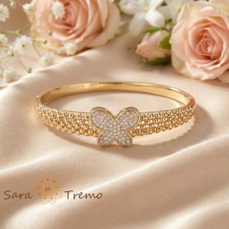 Bratara Fluturele Regal – Bratara fixa placata cu aur 14K cu zirconia albe [1]