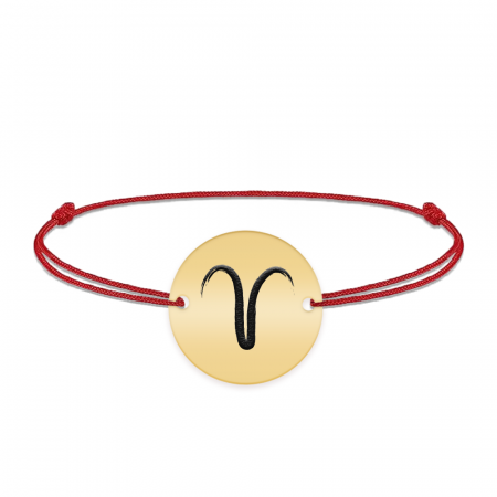 Bratari personalizate - Bratara snur si banut argint 925 placat cu aur galben 24K personalizat cu semn zodiacal Berbec