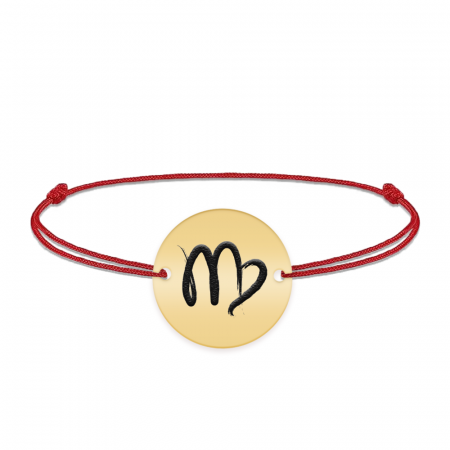 Bratari personalizate - Bratara snur si banut argint 925 placat cu aur galben 24K personalizat cu semn zodiacal Fecioara