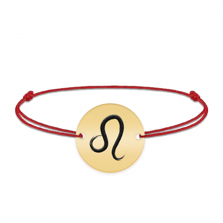 Bratari personalizate - Bratara snur si banut argint 925 placat cu aur galben 24k personalizat cu semn zodiacal Leu