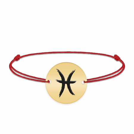 Bratari personalizate - Bratara snur si banut argint 925 placat cu aur galben 24K personalizat cu semn zodiacal Pesti