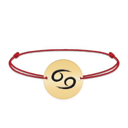 Bratari personalizate - Bratara snur si banut argint 925 placat cu aur galben 24k personalizat cu semn zodiacal Rac