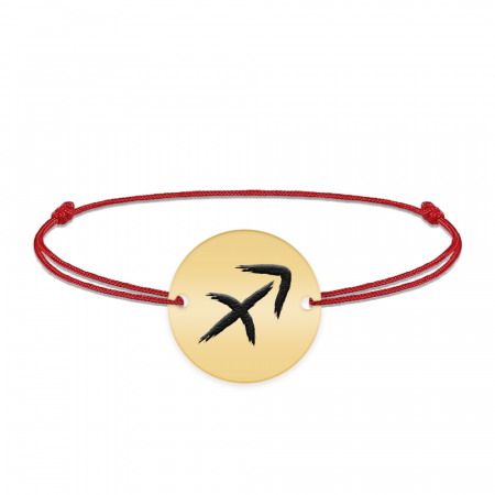 Bratari personalizate - Bratara snur si banut argint 925 placat cu aur galben 24K personalizat cu semn zodiacal Sagetator