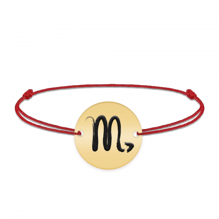 Bratari personalizate - Bratara snur si banut argint 925 placat cu aur galben 24K personalizat cu semn zodiacal Scorpion