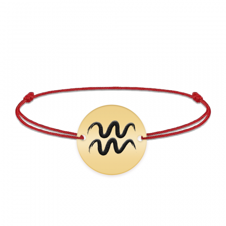 Bratari personalizate - Bratara snur si banut argint 925 placat cu aur galben 24K personalizat cu semn zodiacal Varsator