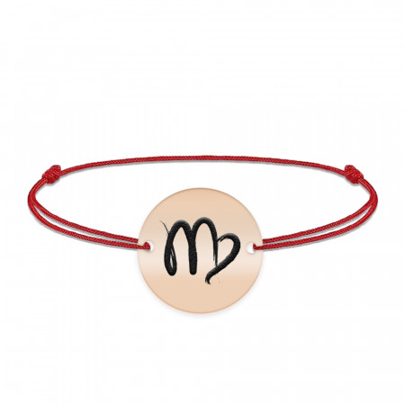 Bratari personalizate - Bratara snur si banut argint 925 placat cu aur roz personalizat cu semn zodiacal Fecioara