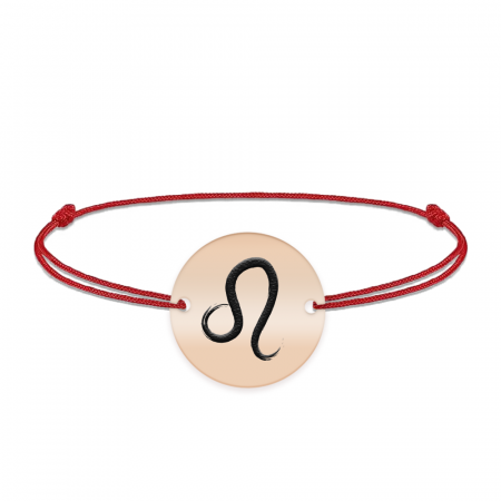Bratari personalizate - Bratara snur si banut argint 925 placat cu aur roz personalizat cu semn zodiacal Leu