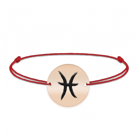 Bratari personalizate - Bratara snur si banut argint 925 placat cu aur roz personalizat cu semn zodiacal Pesti