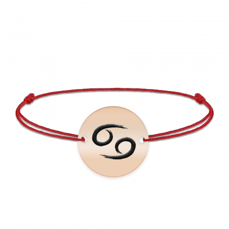 Bratari personalizate - Bratara snur si banut argint 925 placat cu aur roz personalizat cu semn zodiacal Rac