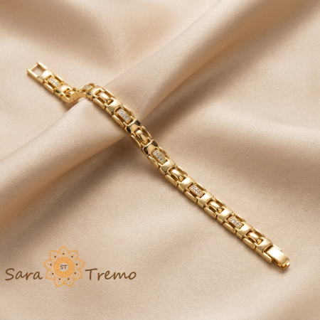 Bijuterii placate cu aur - Brățară Selene cu zirconia, placaj triplu cu aur 14K, reglabilă 17+2 cm