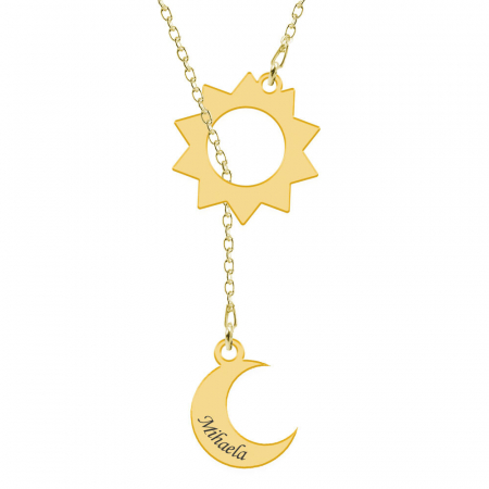 Bijuterii placate cu aur - Bright - Colier personalizat din argint placat cu aur galben 24K - Soare si luna