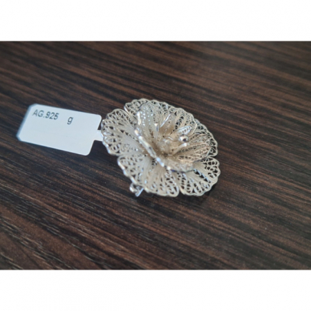 Brosa eleganta din argint, model floare 3D, lucratura dantelata - 3 cm [2]