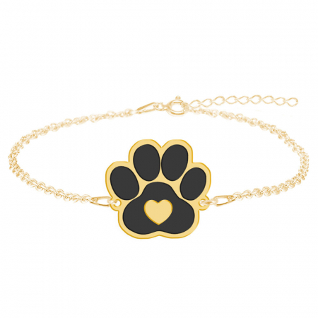 Bijuterii cu animale de companie - Bruno- Bratara personalizata din argint placat cu aur galben 24K cu talisman labuta