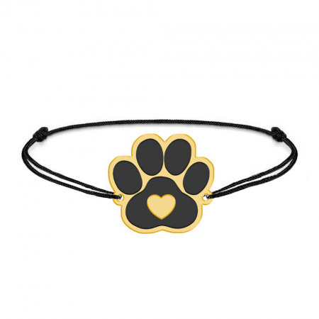 Bijuterii cu animale de companie - Bruno - Bratara personalizata din snur cu talisman argint placat cu aur galben 24K labuta