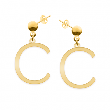 Cercei personalizati - Caracter - Cercei personalizati cu tija si litera din argint 925 placat cu aur galben 24K