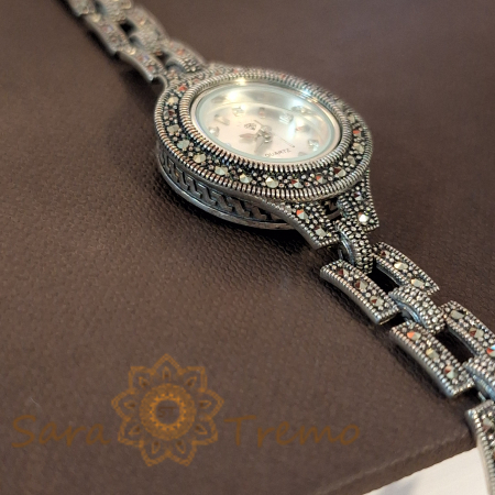 Ceas din argint masiv Infinity cu pietre naturale marcasite [4]