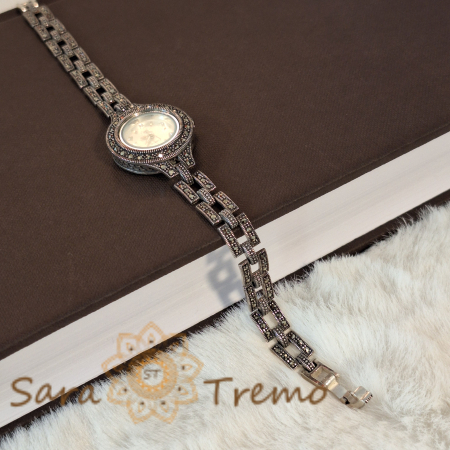 Ceasuri din argint masiv - Ceas din argint masiv Infinity cu pietre naturale marcasite