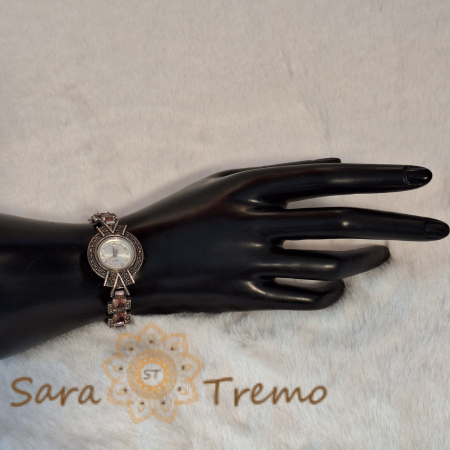 Ceas din argint masiv Luxury cu piatră naturală Zultamit și pietricele naturale marcasite [9]