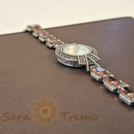 Ceas din argint masiv Luxury cu piatră naturală Zultamit și pietricele naturale marcasite [4]