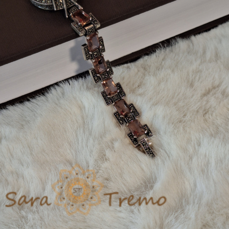 Ceas din argint masiv Luxury cu piatră naturală Zultamit și pietricele naturale marcasite [7]