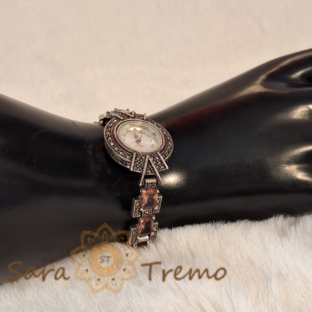 Ceas din argint masiv Luxury cu piatră naturală Zultamit și pietricele naturale marcasite [11]