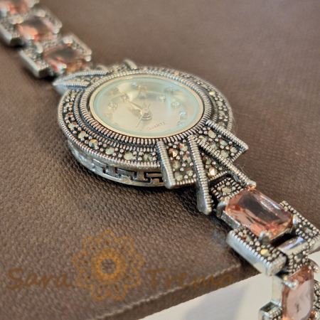 Ceas din argint masiv Luxury cu piatră naturală Zultamit și pietricele naturale marcasite [12]