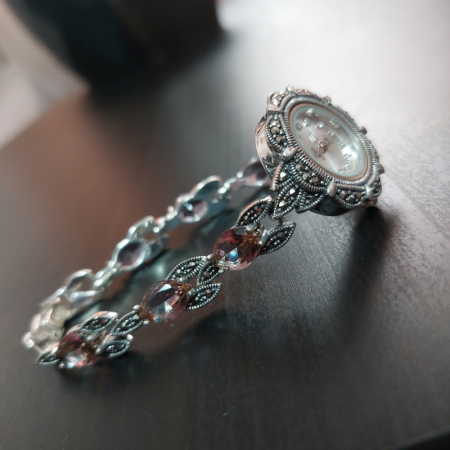 Ceas din argint masiv Serenity cu piatra naturală Zultamit și pietricele naturale marcasite [3]