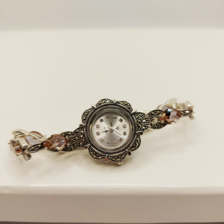 Ceas din argint masiv Serenity cu piatra naturală Zultamit și pietricele naturale marcasite [10]