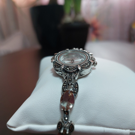 Ceas din argint masiv Serenity cu piatra naturală Zultamit și pietricele naturale marcasite [6]