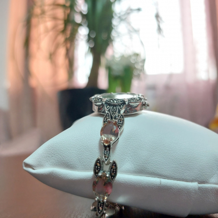 Ceas din argint masiv Serenity cu piatra naturală Zultamit și pietricele naturale marcasite [4]