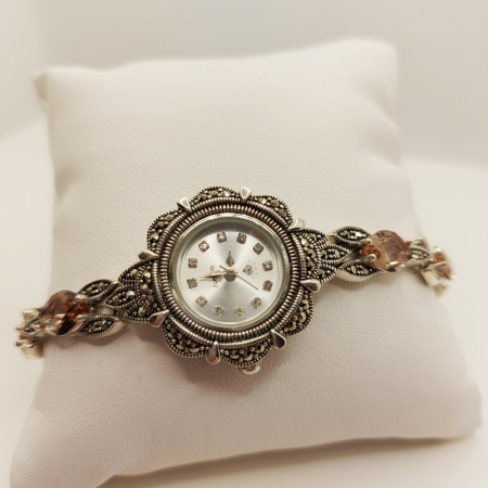 Ceas din argint masiv Serenity cu piatra naturală Zultamit și pietricele naturale marcasite [9]
