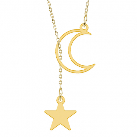 Bijuterii placate cu aur - Celesta - Colier personalizat  din argint placat cu aur galben 24K - Semiluna si steluta
