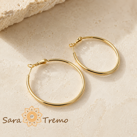 Bijuterii placate cu aur - Cercei Livia – cercei rotunzi clasici cu placaj triplu din aur 14K, 4 cm