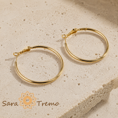 Cercei Livia – cercei rotunzi clasici cu placaj triplu din aur 14K, 4 cm [1]