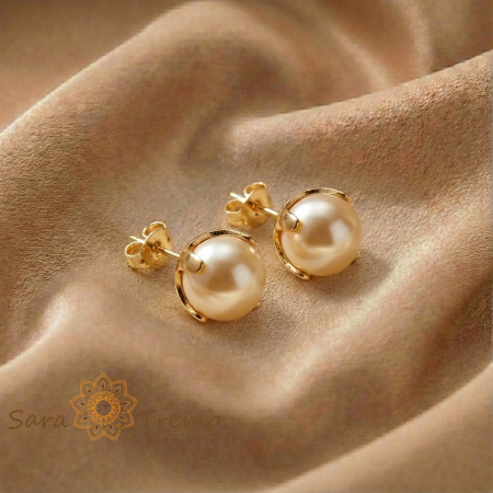 Cercei - Cercei Perla Regala – Cercei Tip Tija cu Perla placati 18K Brazilia