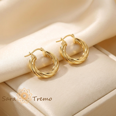 Cercei rotunzi - Cercei Focul Bland – Cercei Rotunzi Multistrat 2 cm placati 18K Brazilia