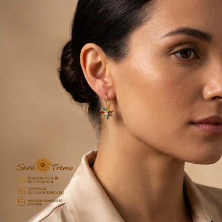 Cercei Flora Rainbow cu flori multicolore, aur 18K | SaraTremo [1]