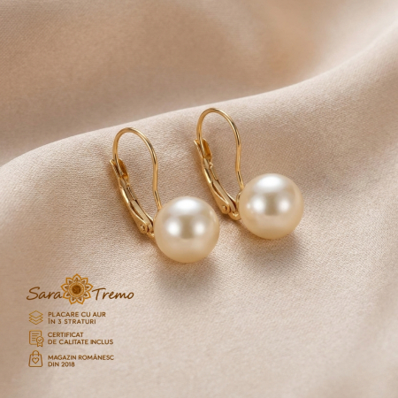 Bijuterii pentru femei - Cercei Perla Grazia cu perle albe de 1 cm, placați cu aur 18K, lungime 2 cm – Brazilia