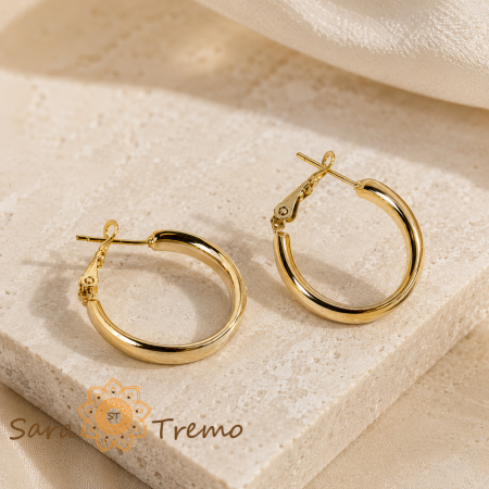Bijuterii placate cu aur - Cercei Amara – cercei rotunzi mici, cu profil bombat, placaj triplu cu aur 14K, 2,3 cm