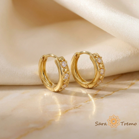 Cercei - Cercei Raza Fina – Cercei Rotunzi placati cu 3 straturi de aur 14K, zirconia, 1 cm