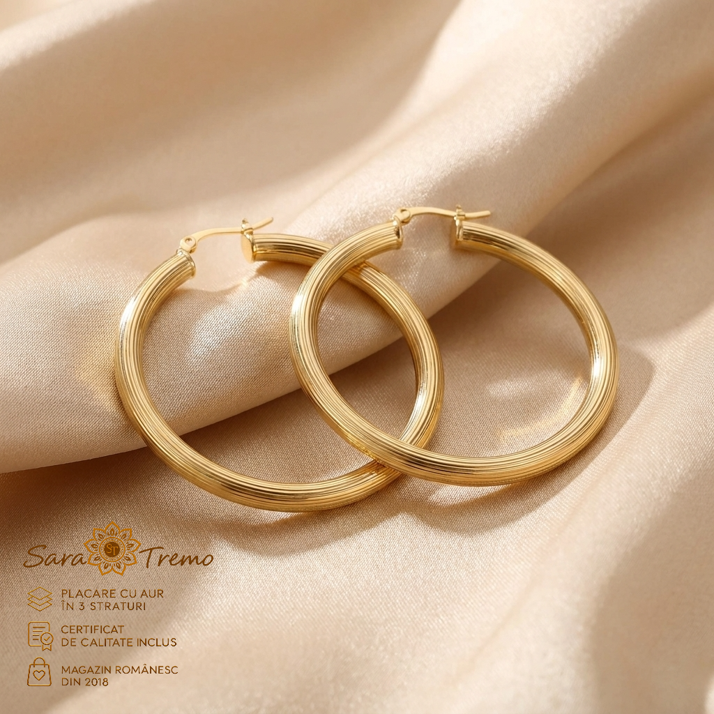 Bijuterii placate cu aur - Cercei Cercuri Aurii Brazilia 4,7 cm, aur 18K | SaraTremo