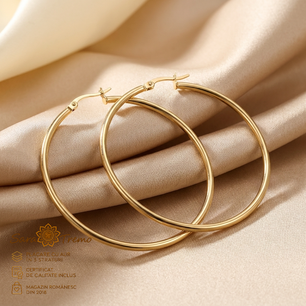 Bijuterii placate cu aur - Cercei Cercuri Maxi Brazilia 6,5 cm, aur 18K | SaraTremo