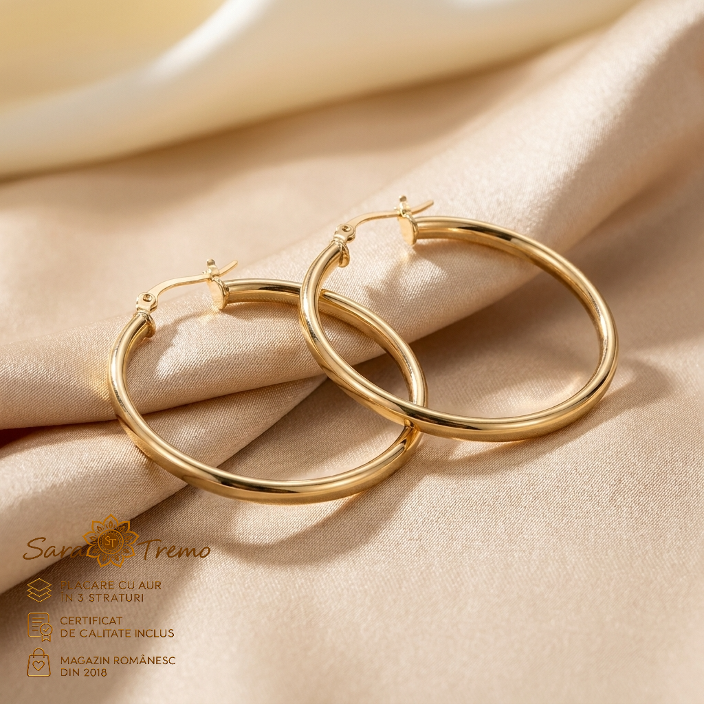 Cercei rotunzi - Cercei Cercuri Clasice Brazilia 3,5 cm, aur 18K | SaraTremo