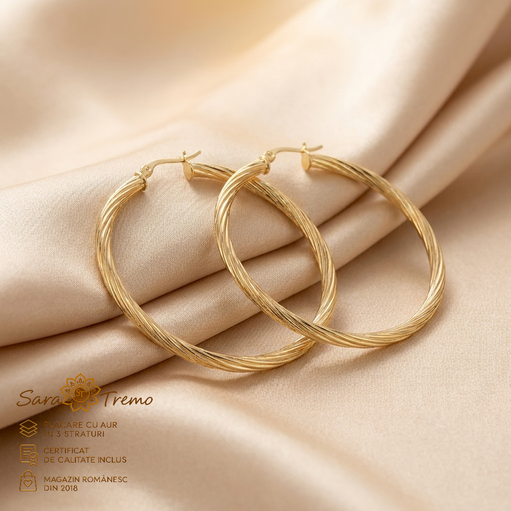 Cercei rotunzi - Cercei Cercuri Împletite Brazilia 6 cm, aur 18K | SaraTremo