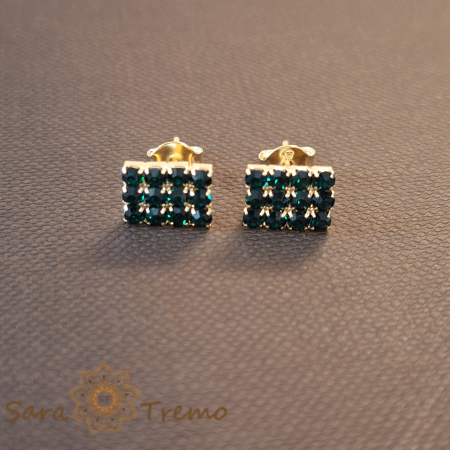 Cercei - Cercei clasici placati cu aur 18K cu cristale verzi, prindere tip fluturas