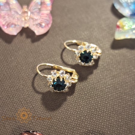 Bijuterii pentru femei - Cercei clasici placați cu aur – decor floare cu cristal zirconia albastru-marin