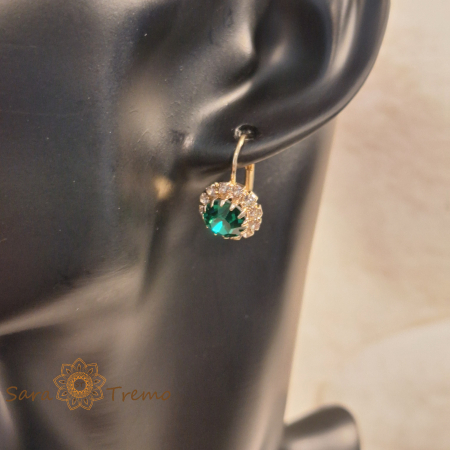 Cercei clasici placați cu aur – floare mare cu cristal zirconia verde [5]