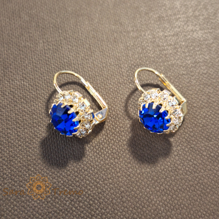 Cercei - Cercei clasici placați cu aur – floare mare cu cristal zirconia indigo