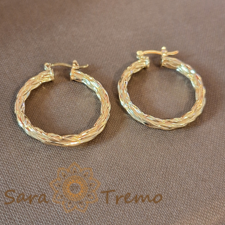 Cercei rotunzi groși cu model împletit gravat, 3 cm [1]