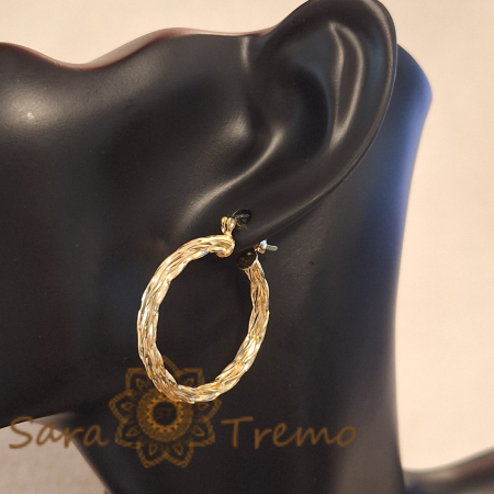 Cercei rotunzi groși cu model împletit gravat, 3 cm [8]